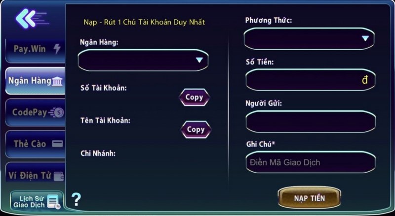 nạp tiền 789 club bằng ngân hàng