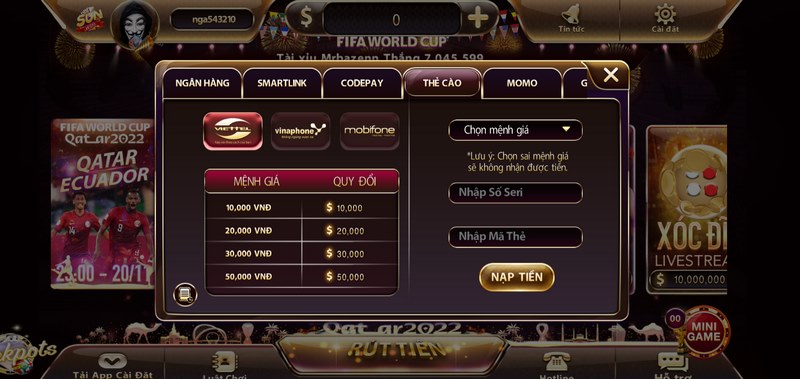 nạp tiền bằng thẻ cào điện thoại