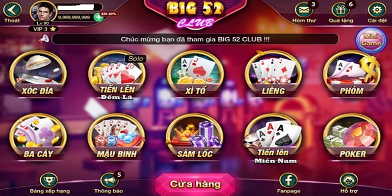 Kho game bài đầy ắp và được làm mới liên tục